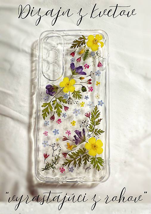 Na mobil - Kryt - obal na telefón so skutočnými kvetmi  (Dizajn z kvetov vyrastajúci z rohov) - 18068672_