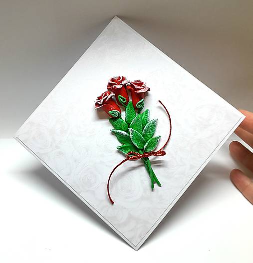 Papiernictvo - Pohľadnica / blahoželanie s červenými ružami ... - 18070139_