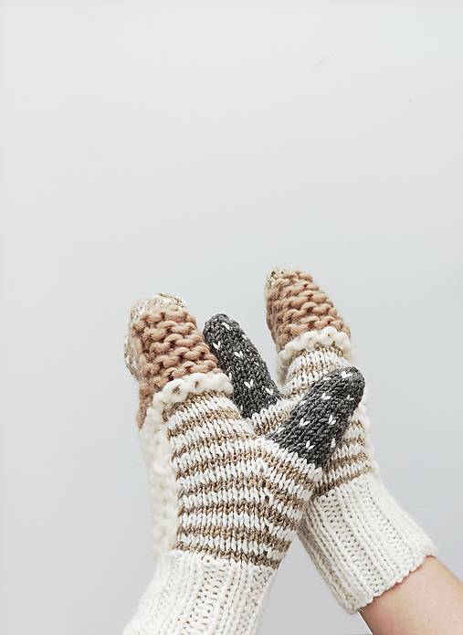 Rukavice - Béžovo biele palčiaky - 18070520_