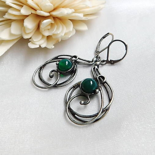 Náušnice - Náušnice s achátom ┼FATIMAH┼ - 18070479_