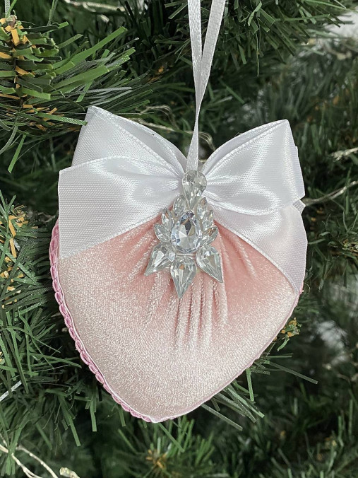 Iné - Bielo ružové srdiečko 10 cm - 18069561_