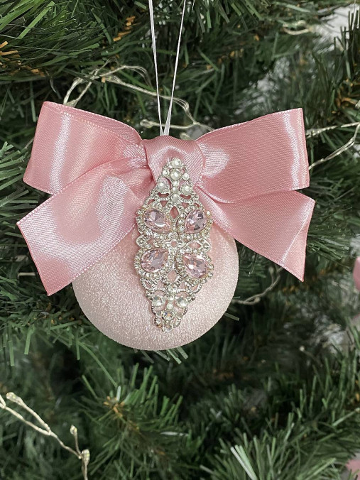 Iné - Ružová zamatová guľka 6 cm - 18069710_