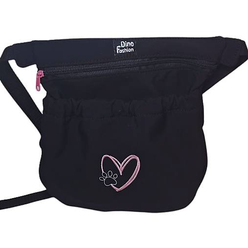 Pre zvieratá - Ľadvinka okolo pásu čierna s vyšitým ružovým srdiečkom - 18069008_