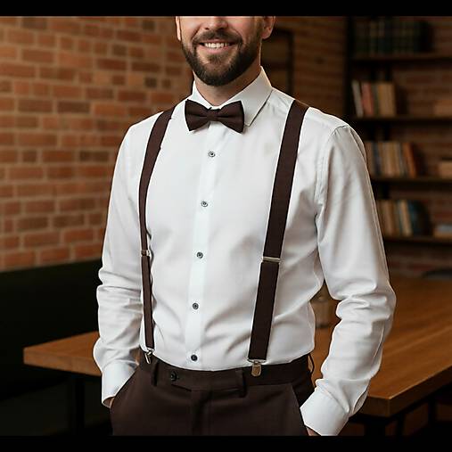 Pánske doplnky - Čokoládovohnedý Motýlik a Traky - 18070023_