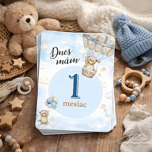 Míľnikové kartičky na fotenie macko v balóne (modré)