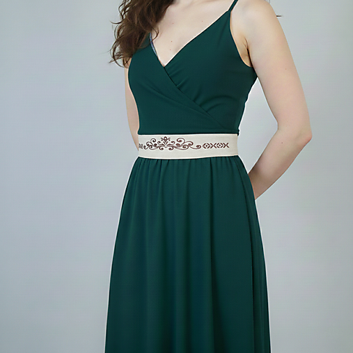 Opasky - Elegantný ľanový opasok s čokoládovou výšivkou - 18071448_