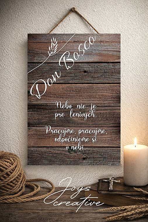 Drevená závesná tabuľa - citát Don Bosco