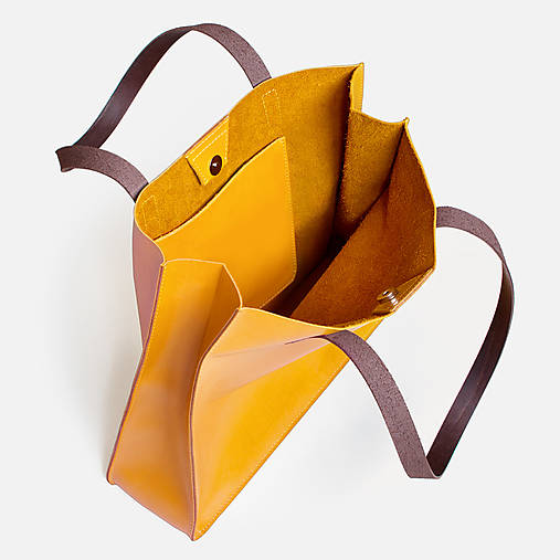 Kabelky - Kožená shopper kabelka TOTE BAG | žltá (zatváraníe  na magnet) - 18071138_