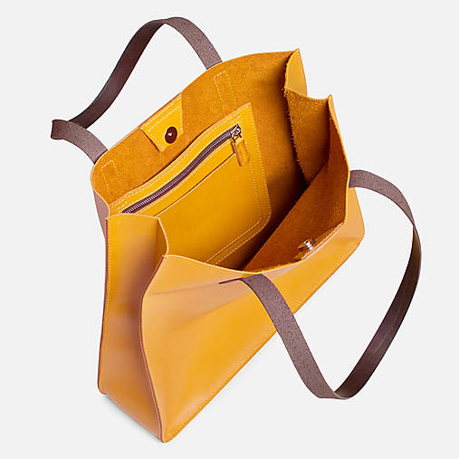 Kabelky - Kožená shopper kabelka TOTE BAG | žltá (vrecko na zips a zatváraníe  na magnet) - 18071157_