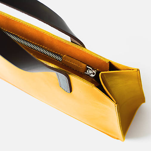 Kabelky - Kožená shopper kabelka TOTE BAG | žltá (zatváraníe  na zips) - 18071433_