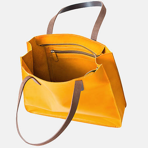 Kabelky - Kožená shopper kabelka TOTE BAG | žltá (vrecko na zips a zatváraníe  na zips) - 18072088_