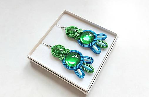Náušnice - Lagúna - soutache earring - ručne šité šujtášové náušnice - 18074186_