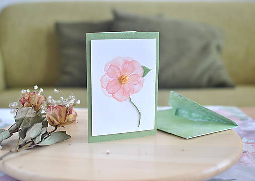 Papiernictvo - Pohľadnica - akvarel a výšivka - A6 (Šípová ruža) - 18073739_