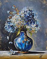 Obrazy - Ručne maľovaný obraz "Modré hortenzie" 40x50 cm - 18072635_