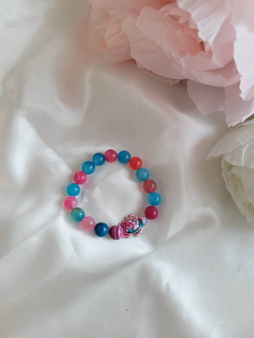 Detské doplnky - Detské minerálne náramky korytnačka (Tyrkysovo-fuchsiová) - 18073060_