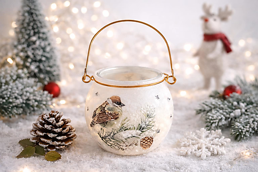 Svietidlá - sklenený svietnik s vtáčikom - 18076235_