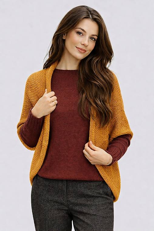 Vesty - Pletená vesta - barva hořčicová - 18076460_