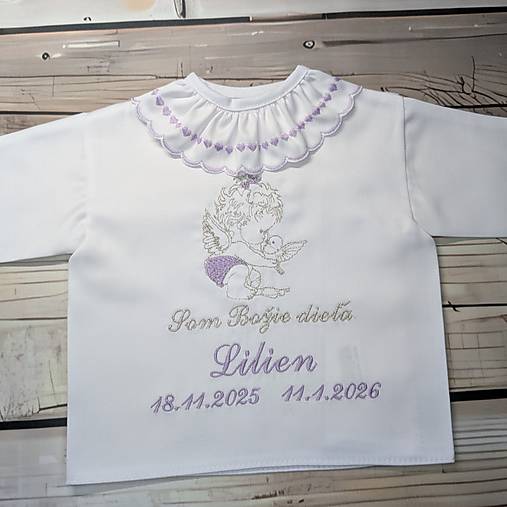 Detské oblečenie - Košieľka na krst K34 fialovo-strieborná - 18078535_