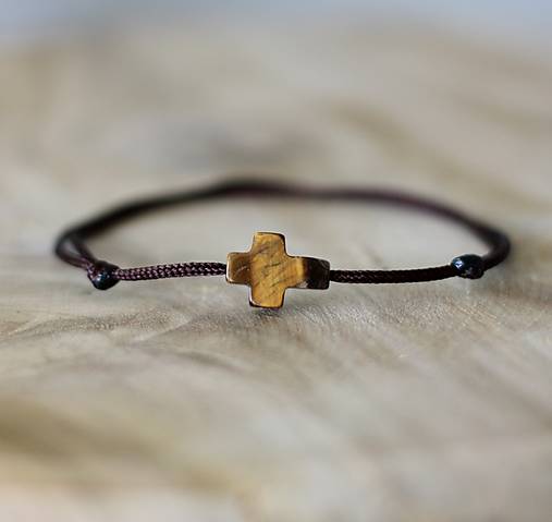 Pánske šperky - Pánsky náramok s krížikom z tigrieho oka - 18080638_