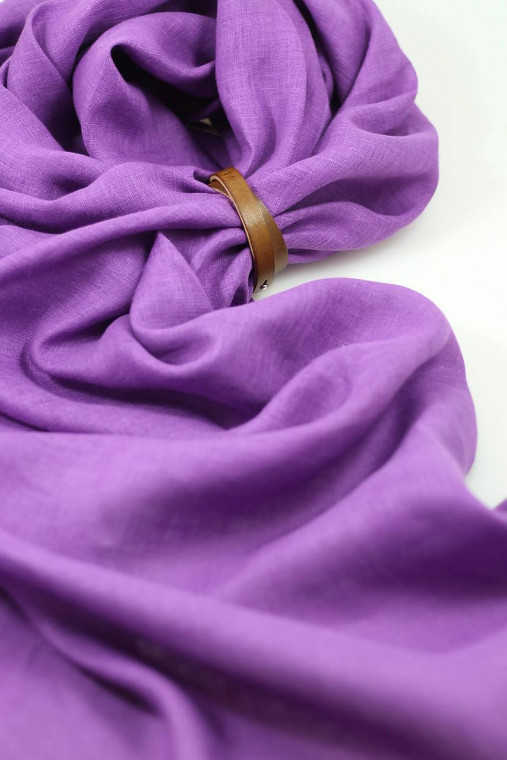 Dámska veľká ľanová šatka vo fialovej farbe – 100 % prírodný ľan, v darčekovej krabičke