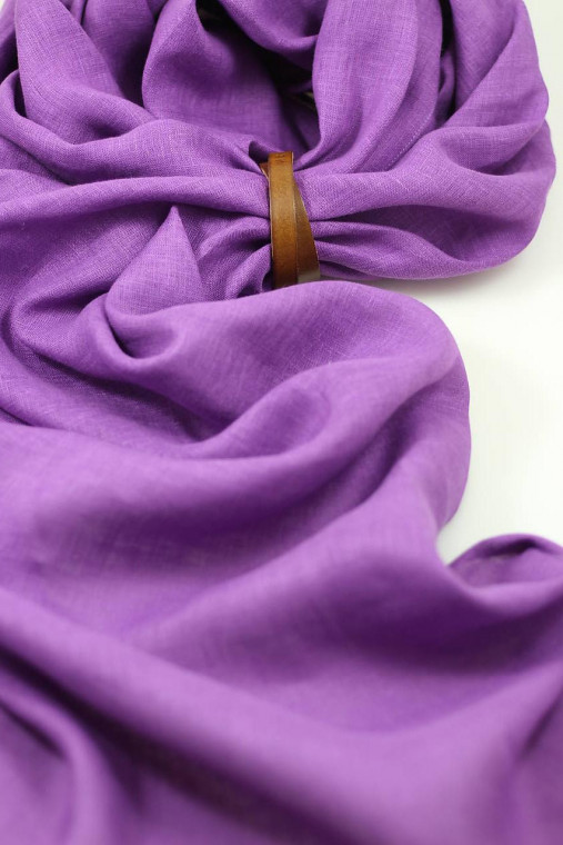 Dámska veľká ľanová šatka vo fialovej farbe – 100 % prírodný ľan, v darčekovej krabičke