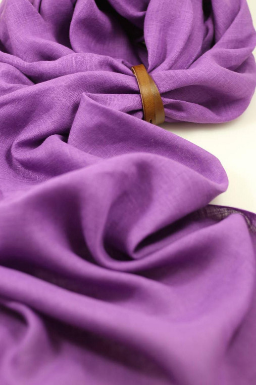 Dámska veľká ľanová šatka vo fialovej farbe – 100 % prírodný ľan, v darčekovej krabičke