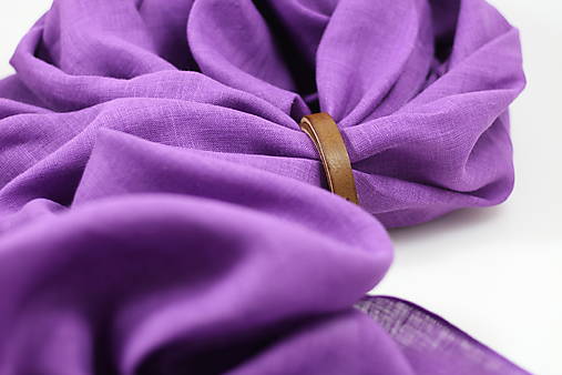 Dámska veľká ľanová šatka vo fialovej farbe – 100 % prírodný ľan, v darčekovej krabičke