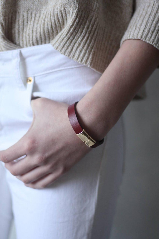 Náramky - Kožený náramok 1cm basic- BORDOVÁ - 18080123_