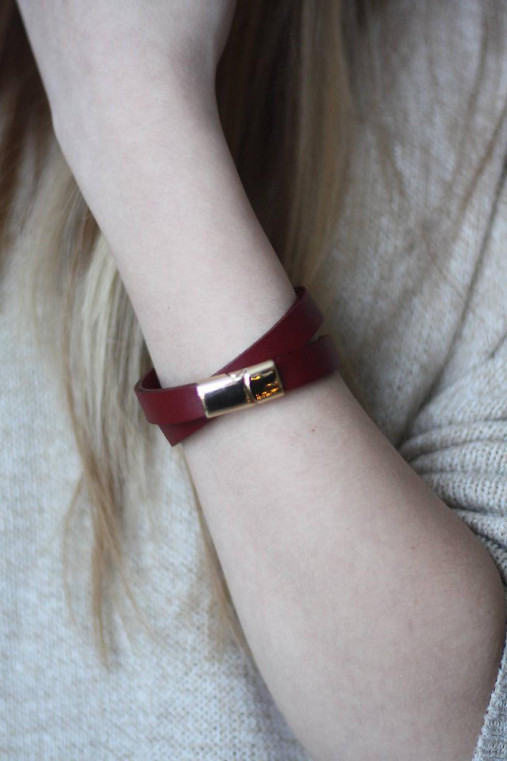 Náramky - Kožený náramok 1cm zavinovací- BORDOVÁ - 18080140_