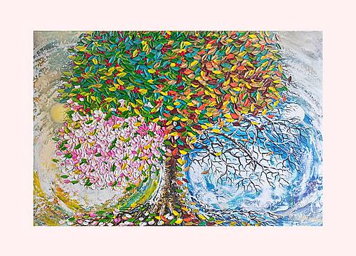 Obrazy - Rodinný strom štyri ročné obdobia 120x80 - 18081891_