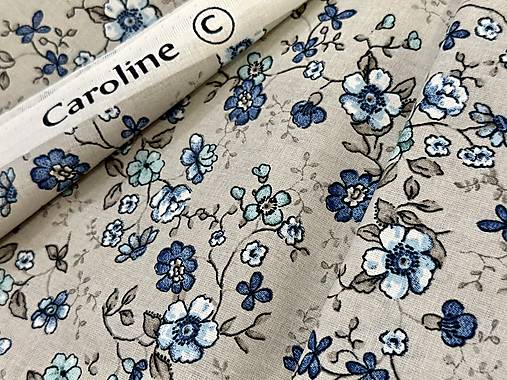 100% BAVLNA STOF / MODRE KVETINKY