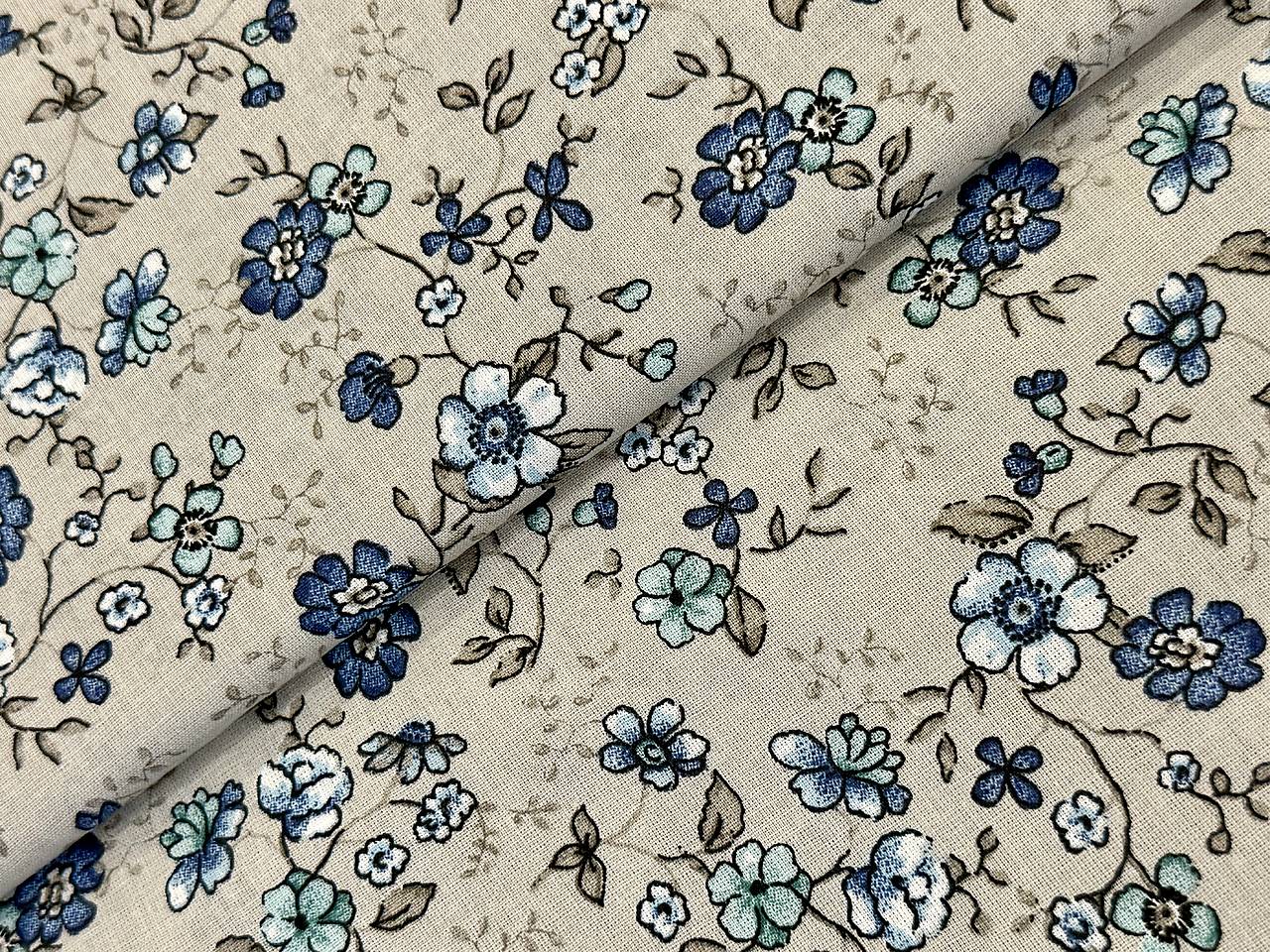 100% BAVLNA STOF / MODRE KVETINKY