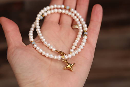 Perlový náhrdelník s akvamarínom