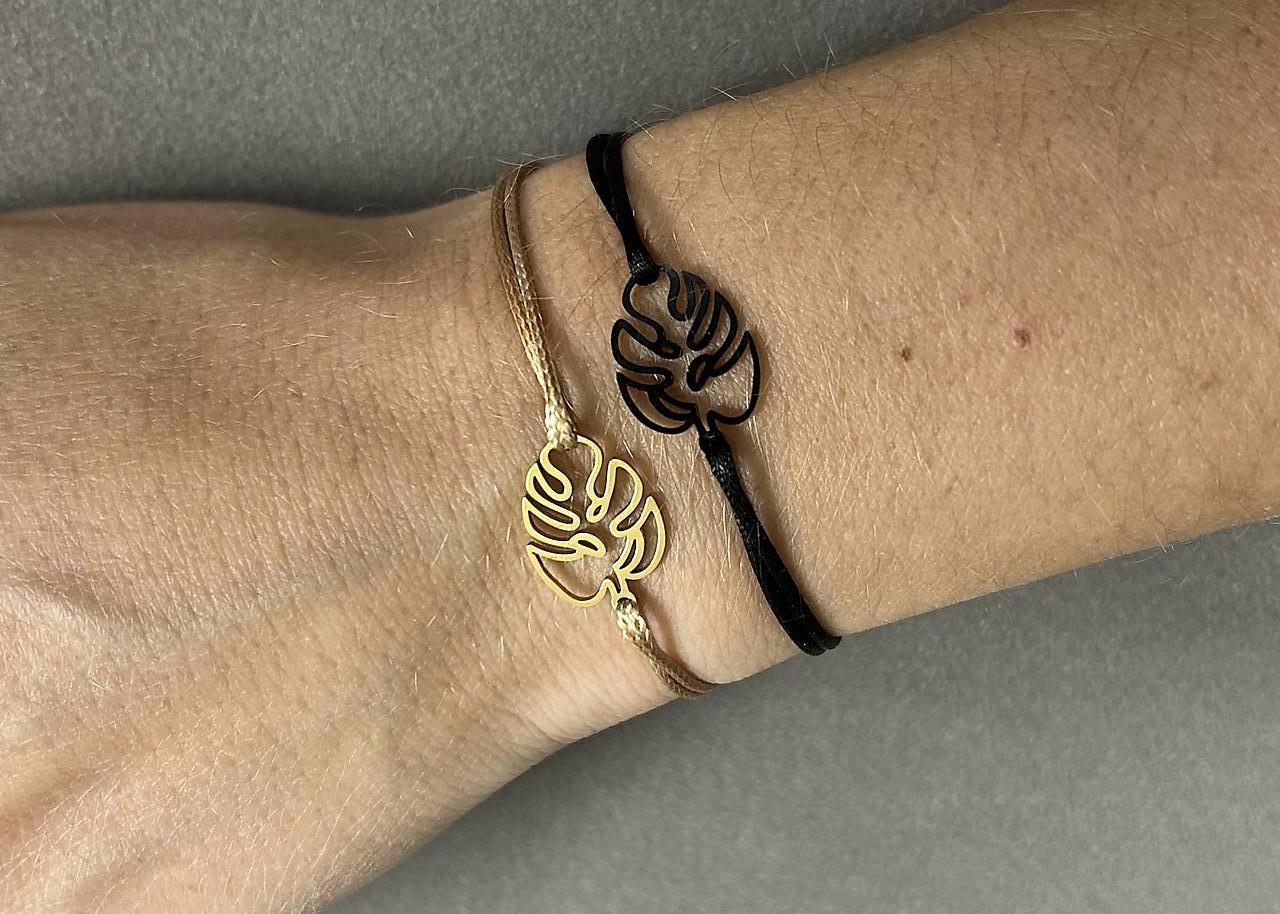 Šnúrkový náramok “Monstera” z chirurgickej ocele