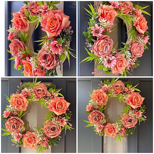 Jarný letný veniec na svetlom prutenom základe dekorácia na dvere