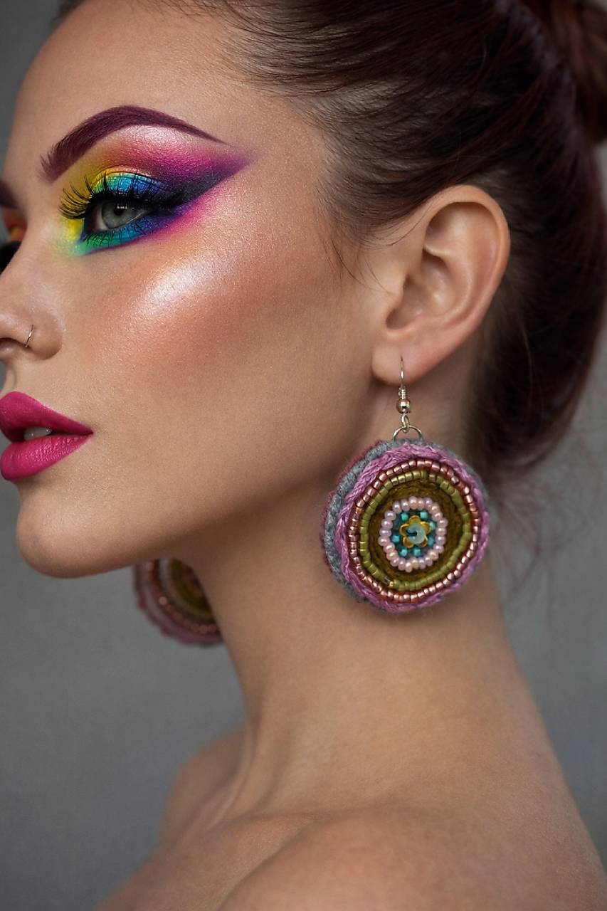 Náušnice vyšívané  kulaté korálkové