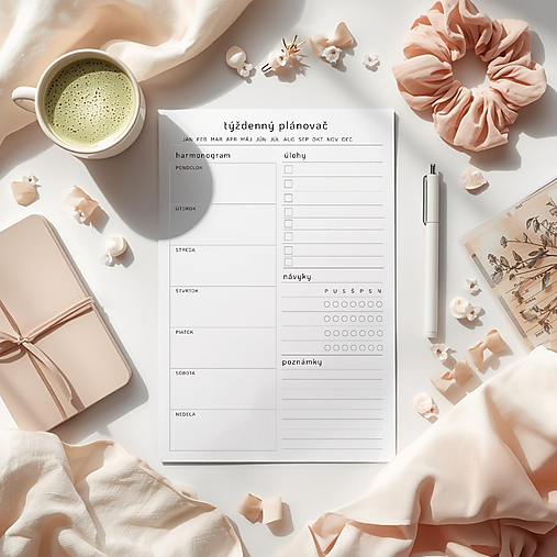 Papiernictvo - Týždenný plánovač PDF A4 – jemný ženský printable - minimalistický dizajn - 18082309_