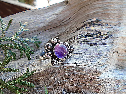 Strieborny prsteň Ag925 Ametyst- kvety