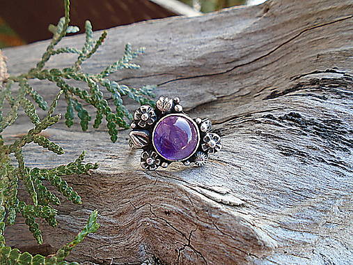 Strieborny prsteň Ag925 Ametyst- kvety