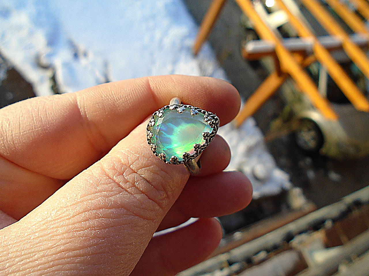 Strieborny prsteň Ag925  Aurora opál