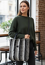 Kabelky - Kabelka ZARA čierno-sivá s kožušinou - 18084307_