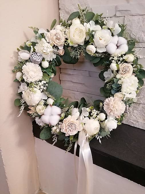 Dekorácie - Celoročny veniec s eukalyptusom 40cm s mašlou - 18085292_