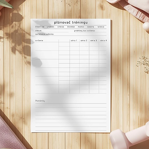 Papiernictvo - 3ks - Plánovač tréningu / cvičení / fitness / pilates / joga PDF A4 – minimalistický dizajn - digitálny produkt - 18084583_