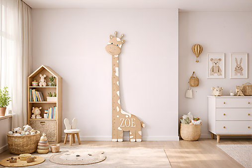 Nábytok - Detský drevený meter na stenu Žirafa (200cm) - 18087776_