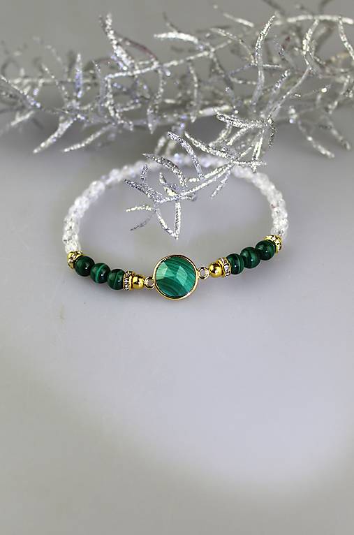 Náramky - náramok malachit , zlato-zelený anjel - 18088009_