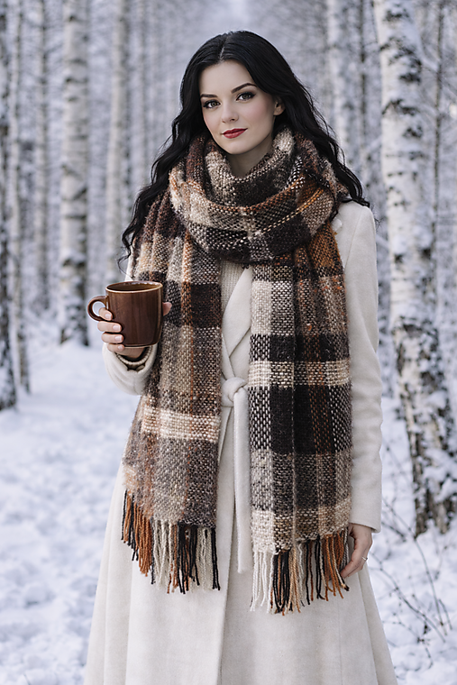 Šály a nákrčníky - Čoko s orieškami - ručne tkaný pléd šál 15126 - 18087395_