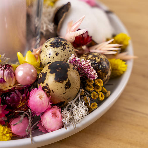 Svietnik zo sušených kvetov na stôl  (Ružová)