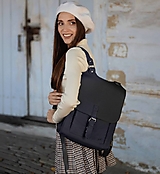 Batohy - Velký kožený batoh - tmavě modrý - SLEVA - 18088512_