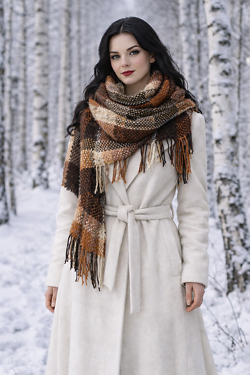 Šály a nákrčníky - Čoko s orieškami - ručne tkaný pléd šál 16126 - 18088653_