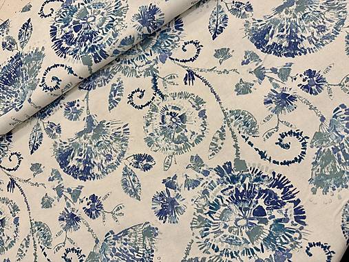 100% BAVLNA DEKOR /MODRÉ KVETINY